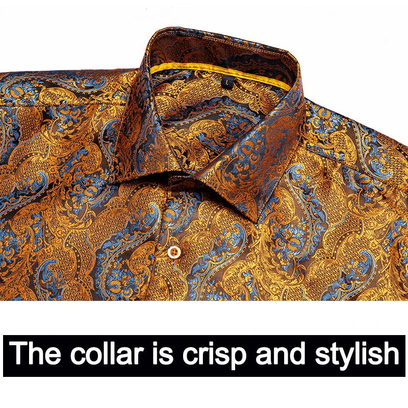 Men's Shirts Paisley Floral Silk Gold Long Sleeve Business Party Wedding Dress Shirts The Clothing Company Sydney