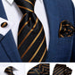 Fashion Men's Tie Luxury Gold Blue Black Striped Paisley Silk Wedding Tie For Men Designer Hanky Cufflinks Gift Tie Set