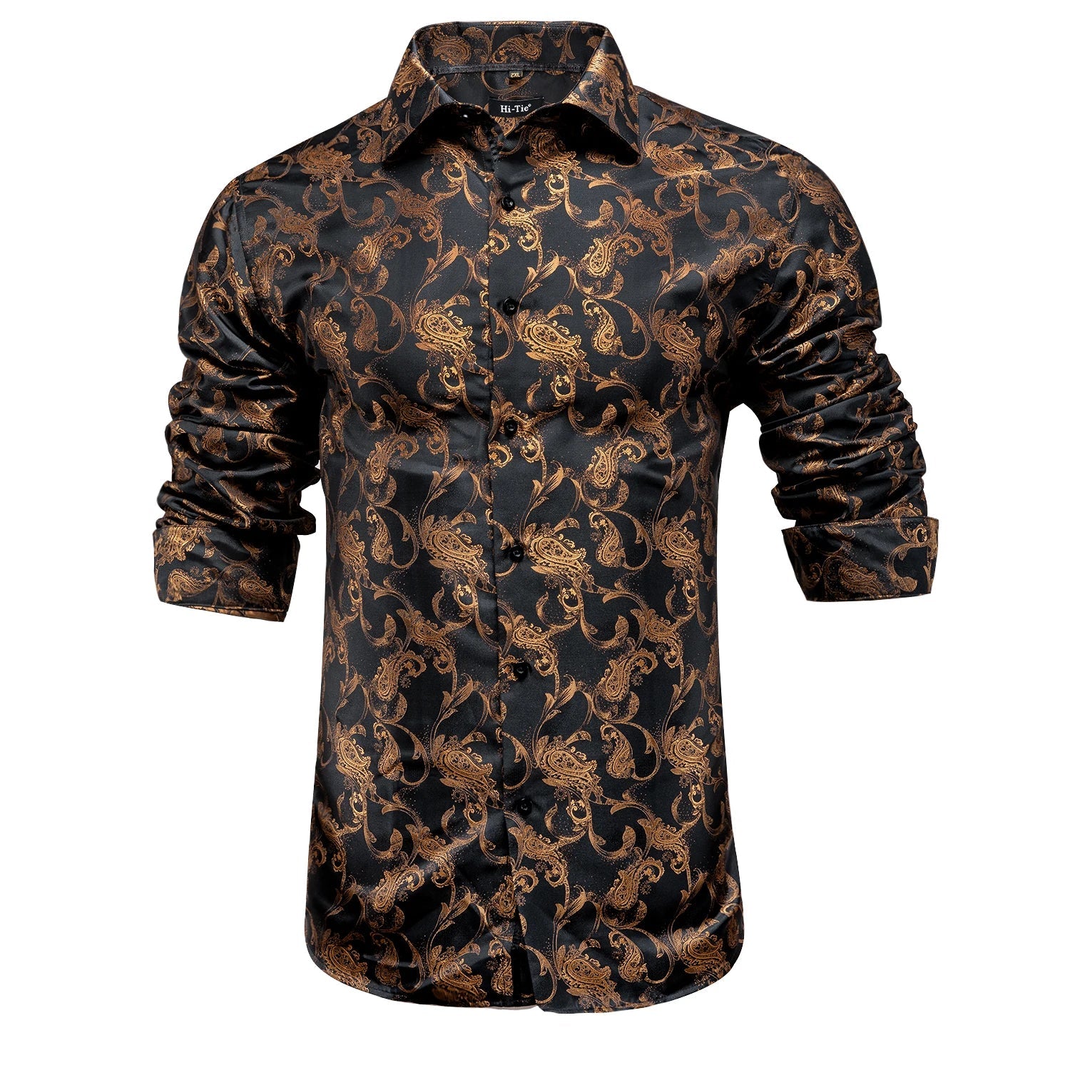 Men's Shirts Paisley Floral Silk Gold Long Sleeve Business Party Wedding Dress Shirts The Clothing Company Sydney