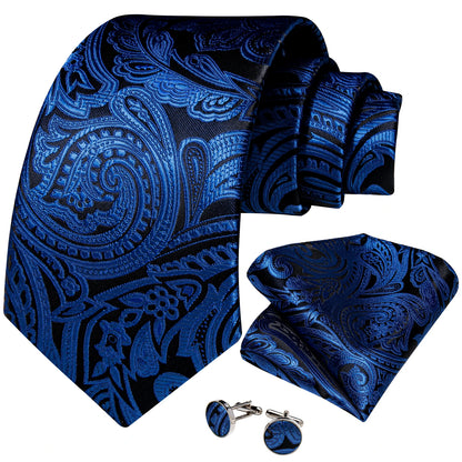 4 Piece Paisley Neck Ties 8cm Wide Silk Tie Pocket Square Cufflinks Brooch Christmas Gift Sets For Men - The Clothing Company Sydney