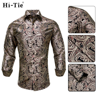 Men's Shirts Paisley Floral Silk Gold Long Sleeve Business Party Wedding Dress Shirts The Clothing Company Sydney