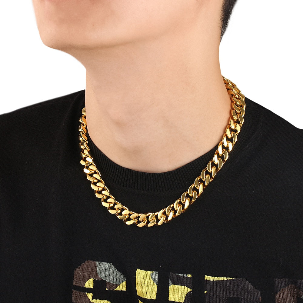 Neck Heavy Gold Chain For Men Women UnisexBig Long Necklaces Male Gold Silver Colour Hip hop Stainless Steel Cuban Chain Necklace The Clothing Company Sydney