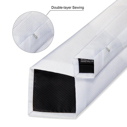 8cm Men Silk Tie White Solid Necktie Formal Wedding Party Ties Cufflinks Hanky Flower Brooch Gift Set - The Clothing Company Sydney