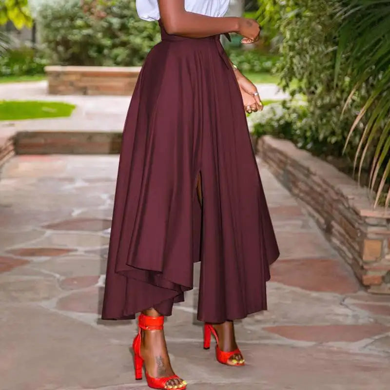 Irregular Holiday Zipper High Waist A Line Womens Summer Long Skirts Vintage Beach Solid Skirts