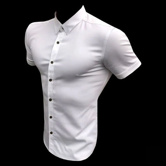 Slim Fit Button Short Sleeve Shirts Men Casual Sportswear Dress Shirt Male Hipster Shirts Tops Fitness Clothing The Clothing Company Sydney