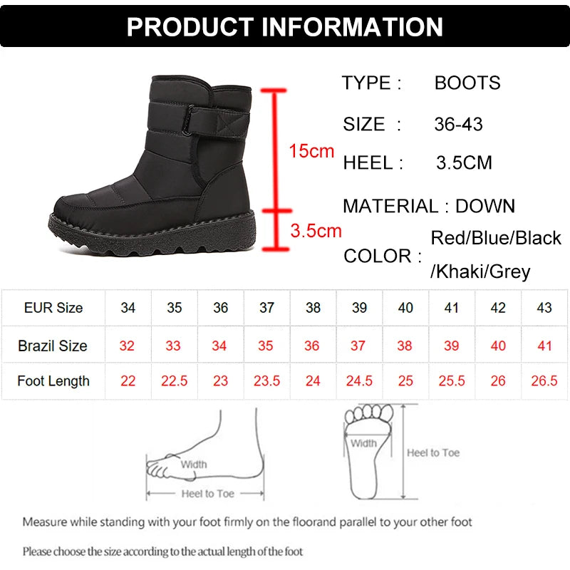 Non Slip Waterproof Snow Boots Women's Thick Plush Winter Ankle Boots Platform Keep Warm Cotton Padded Shoes