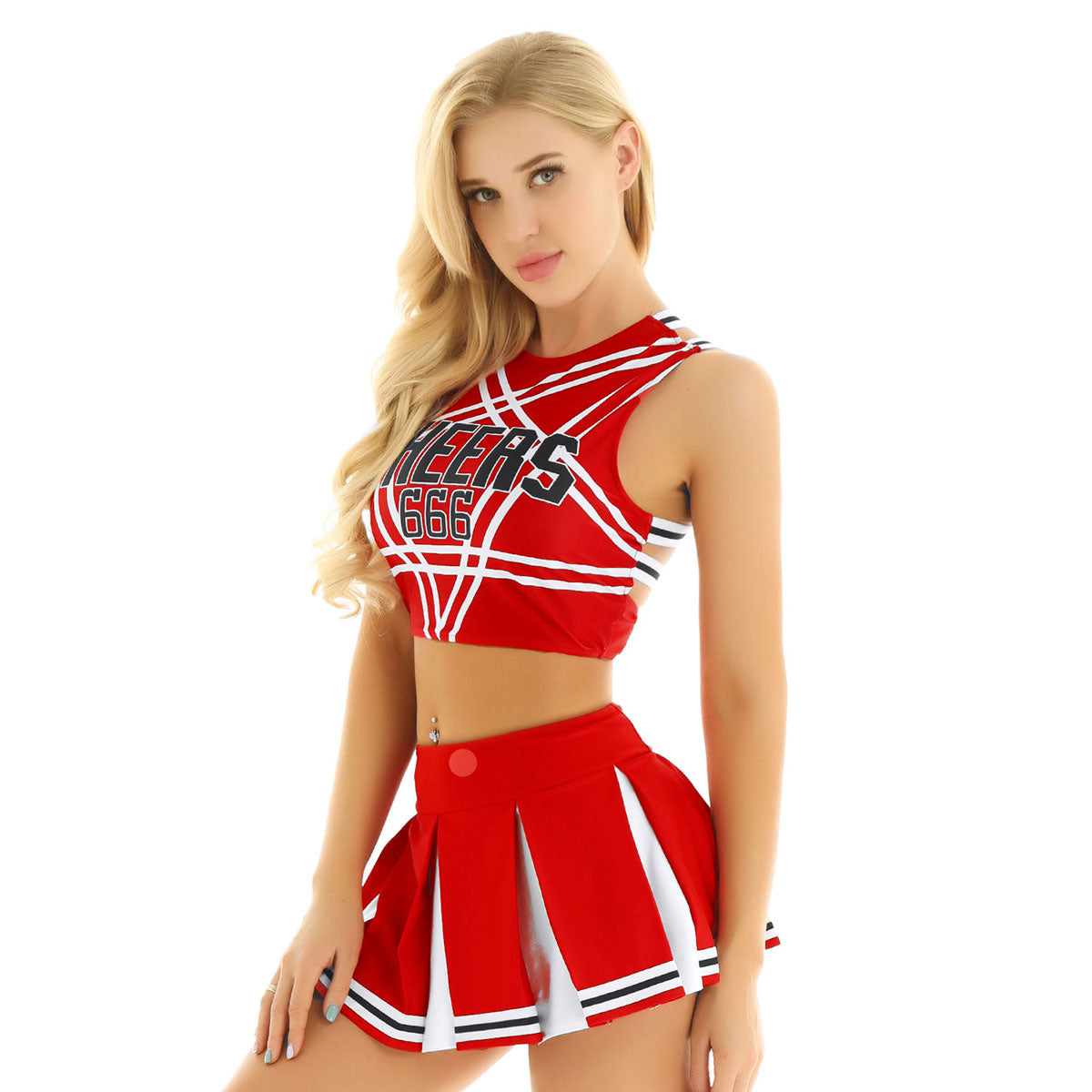 Women's Cheerleader Cosplay Costume Uniform Outfit Stand Collar Crop Top with Mini Pleated Skirts Carnival Cheerleading Suit The Clothing Company Sydney