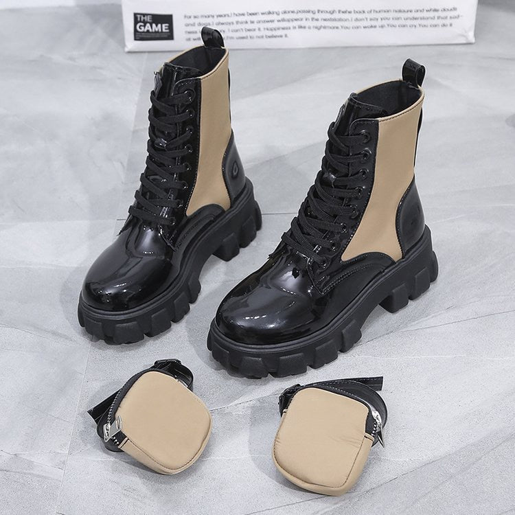 Ladies Shoes Autumn Pocket Ankle Boots Design Thick Bottom Round Toe Lace Up British Fashion Winter Woman Plus Size Shoes The Clothing Company Sydney
