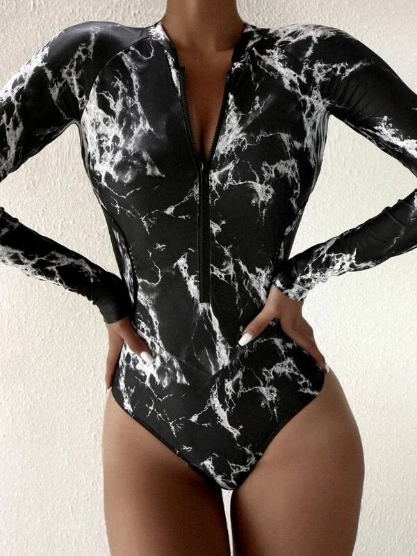 One Piece Swimsuit For Sports Surfing Long Sleeve Swimwear Women's Bodysuit Swimming Bathing Suit Beachwear Pool Bather