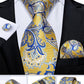 Men's Tie Luxury Yellow Blue Striped Paisley Plaid Silk Wedding Tie For Men's Designer Hanky Cufflinks Gift Tie Set The Clothing Company Sydney