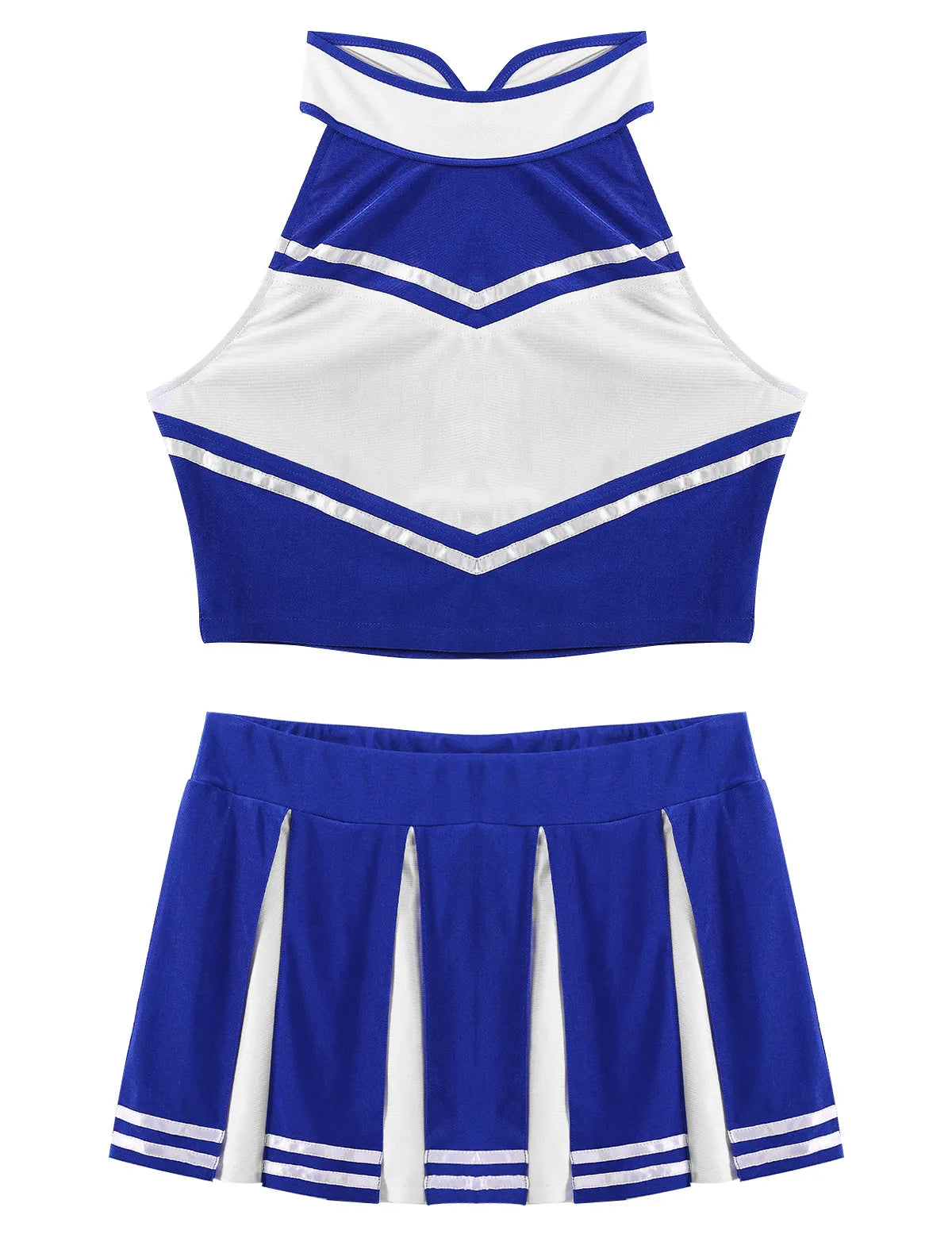 Women's Cheerleading Costume Uniform Carnival Cosplay Outfit Stand Collar Sleeveless Crop Top with Mini Pleated Skirt