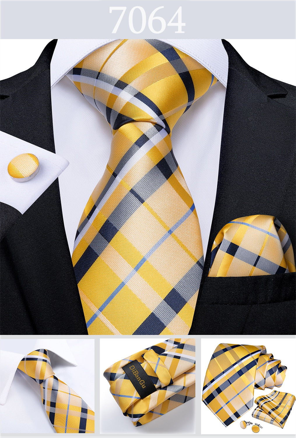 Men's Tie Luxury Yellow Blue Striped Paisley Plaid Silk Wedding Tie For Men's Designer Hanky Cufflinks Gift Tie Set The Clothing Company Sydney