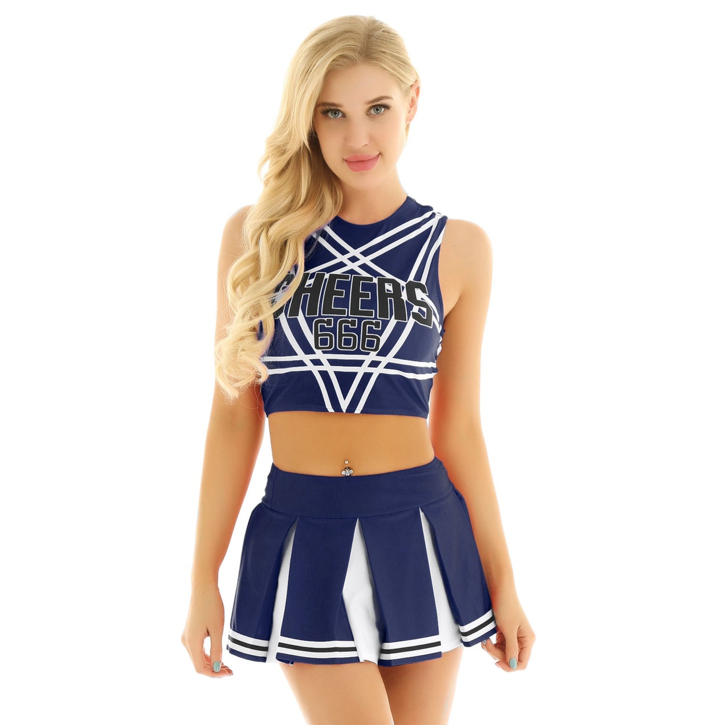 Women's Cheerleader Cosplay Costume Uniform Outfit Stand Collar Crop Top with Mini Pleated Skirts Carnival Cheerleading Suit The Clothing Company Sydney