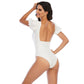 2 Piece Women Swimsuit Solid Colour Short Puff Sleeve Summer High Waist Cut Backless Bathing Suit Beachwear Bikini Set The Clothing Company Sydney