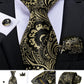 Fashion Men's Tie Luxury Gold Blue Black Striped Paisley Silk Wedding Tie For Men Designer Hanky Cufflinks Gift Tie Set