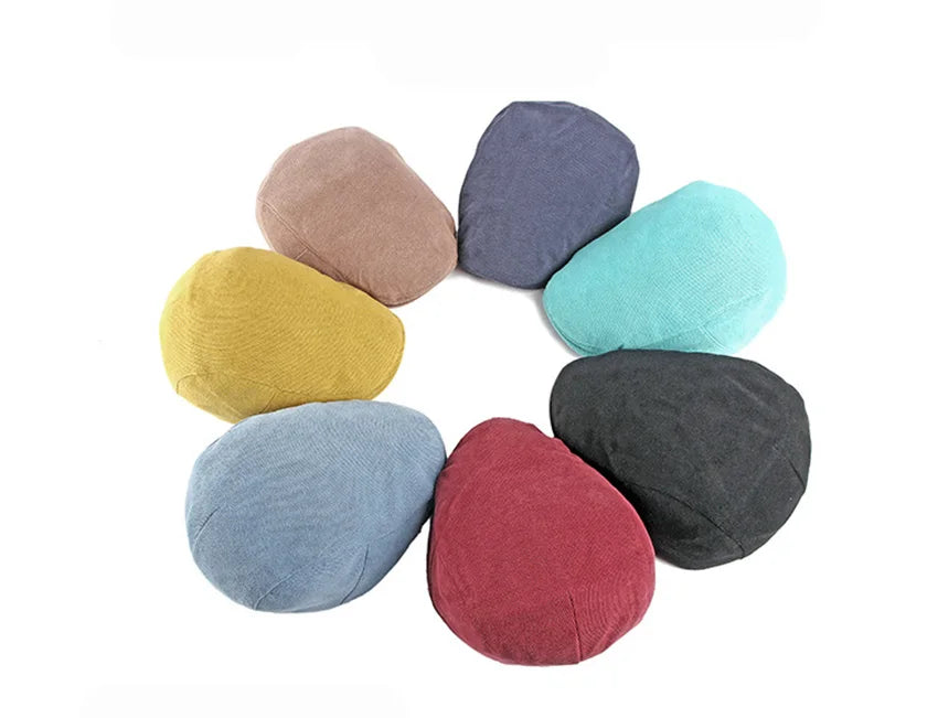 Spring Autumn Berets Hat Men's knitting Visor Cap Casual Fashion Women Beret Solid Yellow Blue Peaked Flat Cap Duckbill Hat