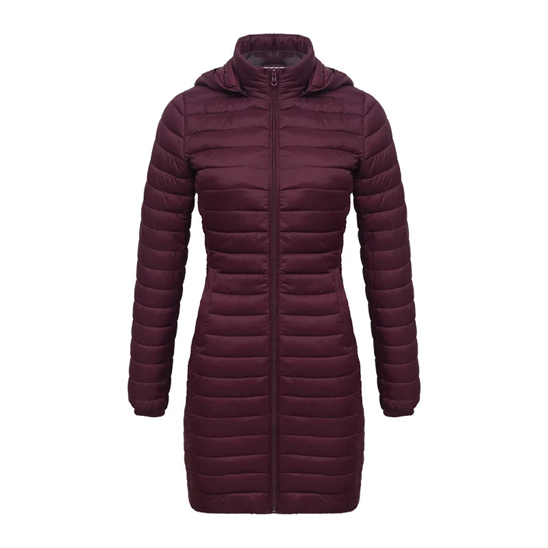 Winter Women Loose Long Parka Coat With Detachable Hood Ultralight Portable Warm Padded Cotton Outerwear Jacket