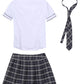 Women's Cosplay Costume Adult School Uniform Short Sleeve Shirt with Plaid Skirt for Halloween Role Play Party The Clothing Company Sydney