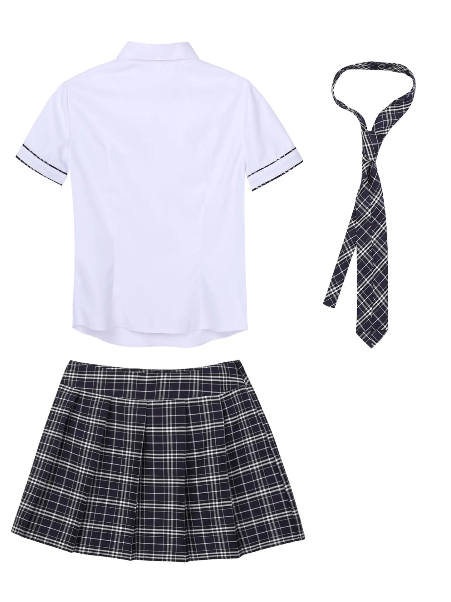 Women's Cosplay Costume Adult School Uniform Short Sleeve Shirt with Plaid Skirt for Halloween Role Play Party The Clothing Company Sydney