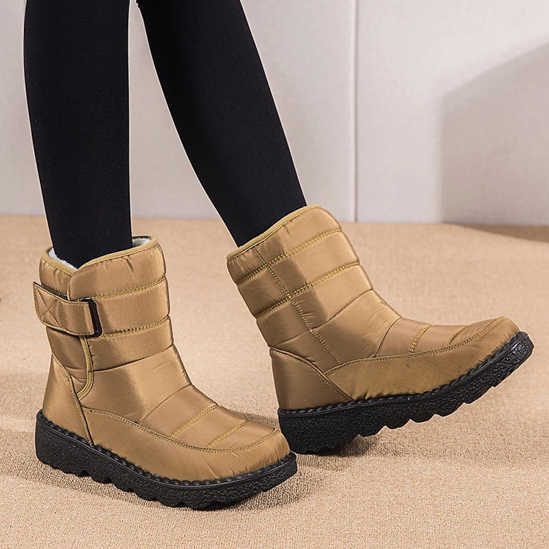 Non Slip Waterproof Snow Boots Women's Thick Plush Winter Ankle Boots Platform Keep Warm Cotton Padded Shoes