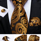 Fashion Men's Tie Luxury Gold Blue Black Striped Paisley Silk Wedding Tie For Men Designer Hanky Cufflinks Gift Tie Set