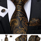 Fashion Men's Tie Luxury Gold Blue Black Striped Paisley Silk Wedding Tie For Men Designer Hanky Cufflinks Gift Tie Set