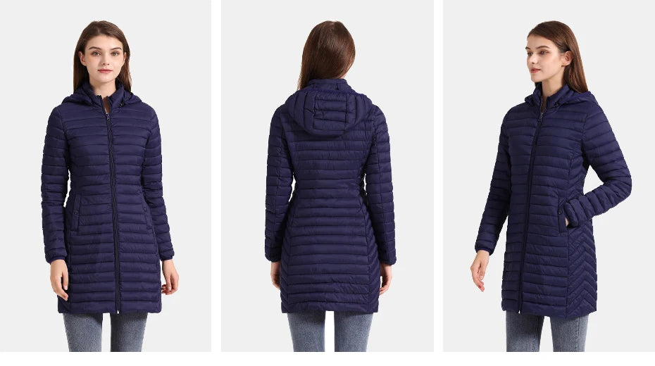 Winter Women Loose Long Parka Coat With Detachable Hood Ultralight Portable Warm Padded Cotton Outerwear Jacket