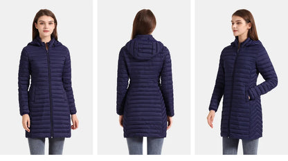 Winter Women Loose Long Parka Coat With Detachable Hood Ultralight Portable Warm Padded Cotton Outerwear Jacket