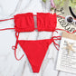 2 Piece Pleated Bandeau Swimsuit Low Waist Swimwear Beach Wear Mini Thong Bikini Set Bathing Suit