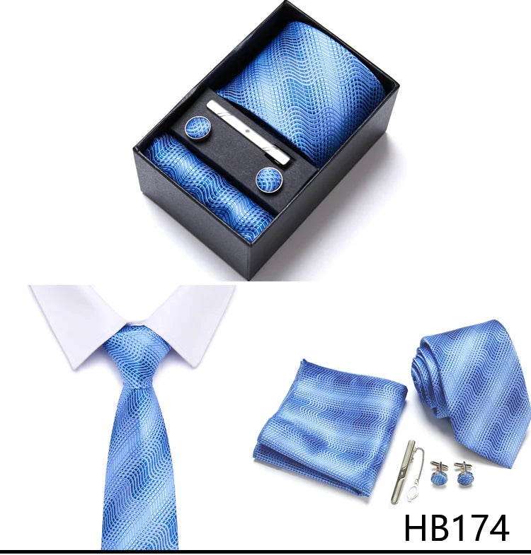 4 Piece Tie Pocket Squares Cufflink Set Necktie Blue Striped Man Wedding Accessories Fit Workplace Holiday Gift Box The Clothing Company Sydney