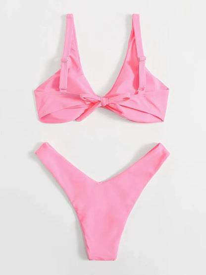 2 Piece Solid Tie Bikini Padded Bra High Leg Bandage Push Up Bikini Se –  The Clothing Company Sydney