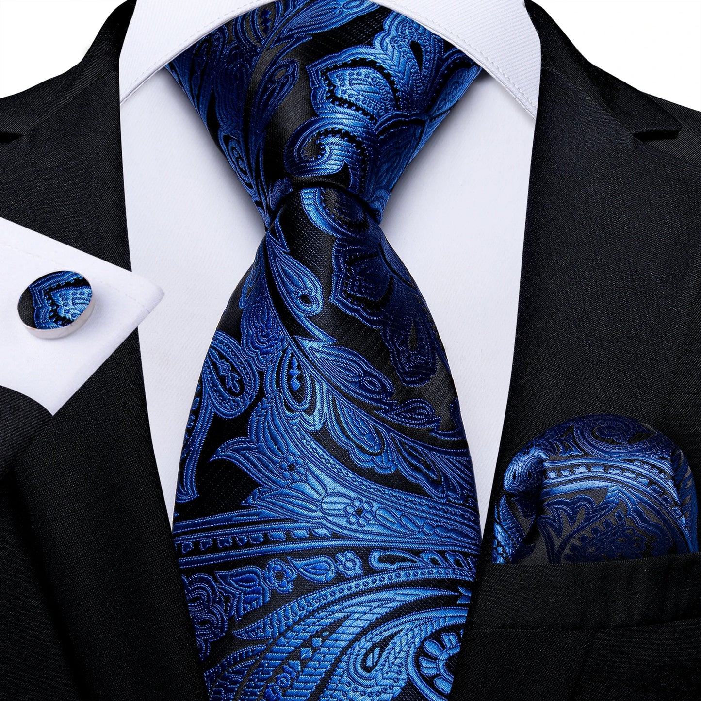 4 Piece Paisley Neck Ties 8cm Wide Silk Tie Pocket Square Cufflinks Brooch Christmas Gift Sets For Men