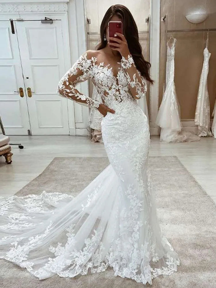 Boho Wedding Dresses Mermaid Lace Long Sleeves Wedding Gown Vintage White Ivory Custom Made Luxury Bridal Dress The Clothing Company Sydney