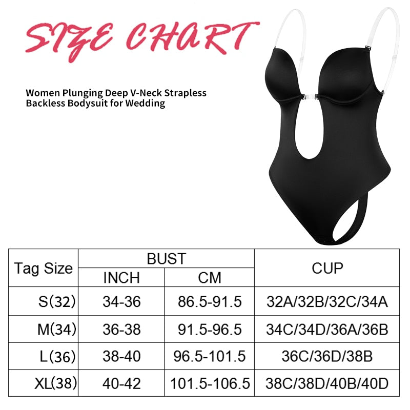 Backless Body Shaper Bra Women Plunging Deep V-neck Body Shaper Seamless  Thong Invisibles Shapewear For Wedding