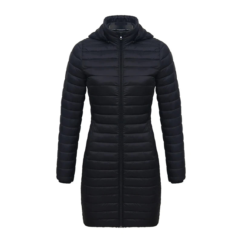 Winter Women Loose Long Parka Coat With Detachable Hood Ultralight Portable Warm Padded Cotton Outerwear Jacket