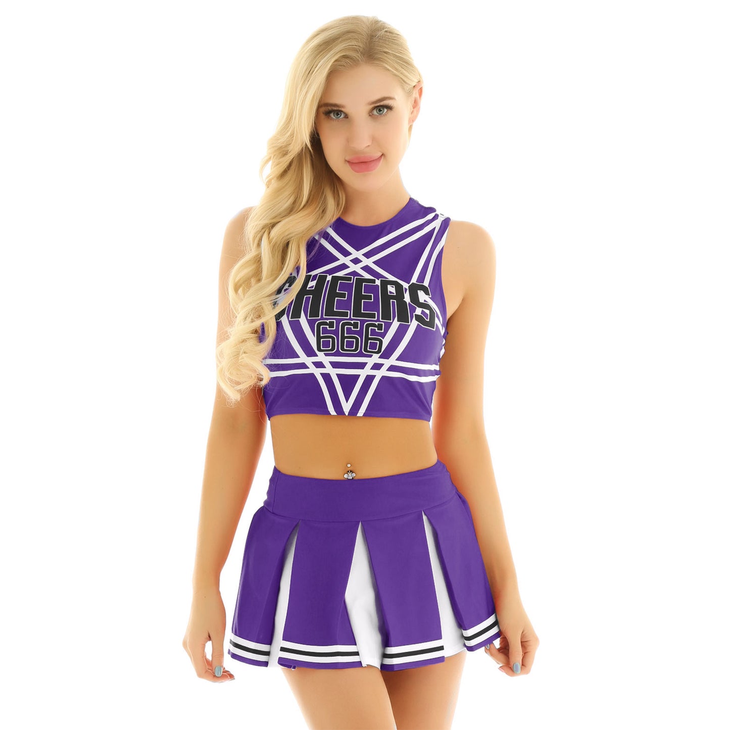 Women's Cheerleading Uniform Cosplay Set Backless Crop Top Mini Pleated Skirt Carnival Party Halloween Costume