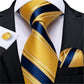 Men's Tie Luxury Yellow Blue Striped Paisley Plaid Silk Wedding Tie For Men's Designer Hanky Cufflinks Gift Tie Set The Clothing Company Sydney