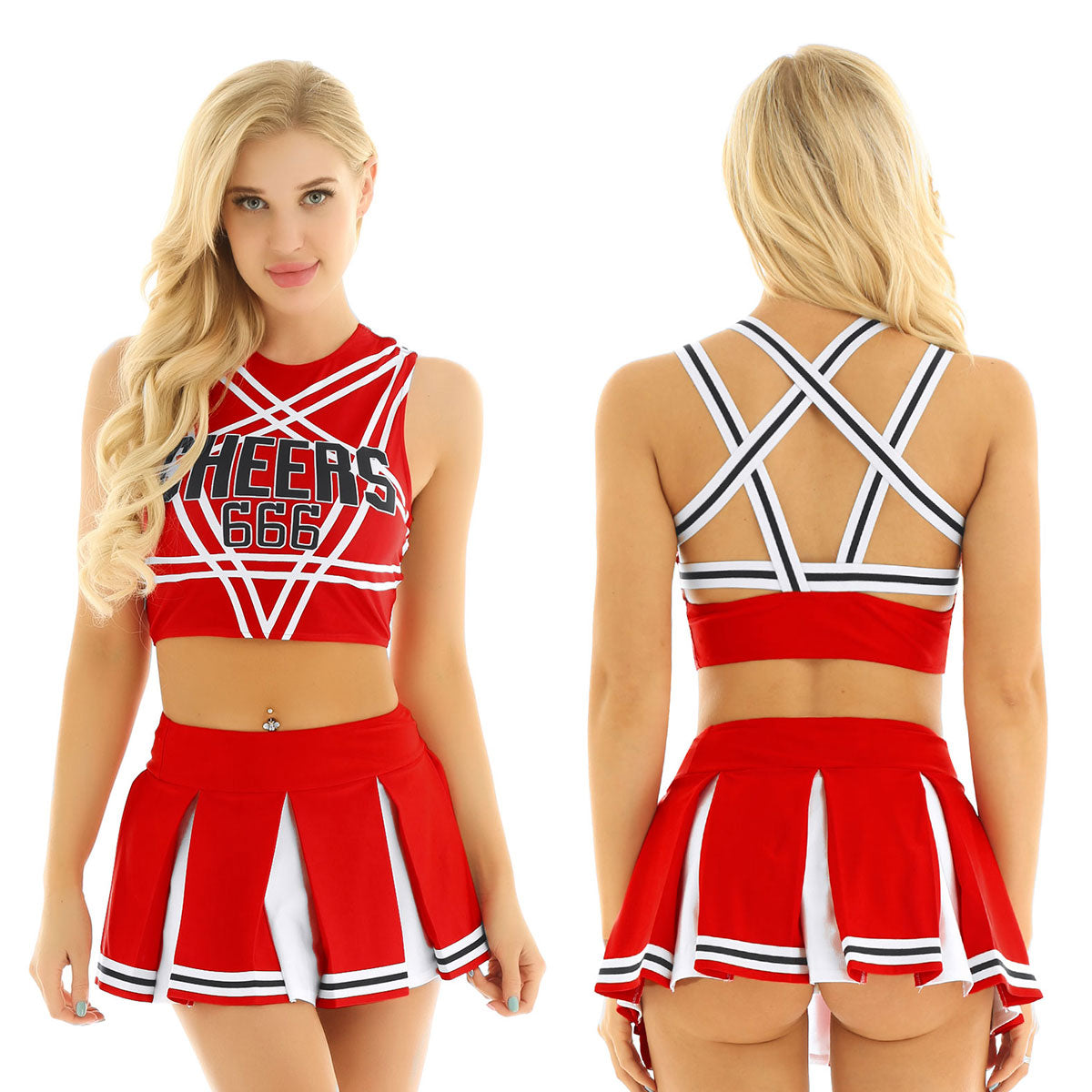 Women's Cheerleading Uniform Set Sleeveless Crop Top with Mini Pleated Skirt Cosplay Sports Stage Outfits