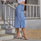 Blue Denim Single-Breasted Split Elegant Bodycon Midi Skirt Women's High Waist Long Jeans Skirts Streetwear The Clothing Company Sydney