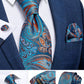 Men's Tie Teal Green Paisley Novelty Design Silk Wedding Tie for Men Handky cufflink Tie Set Party Business Fashion Set The Clothing Company Sydney