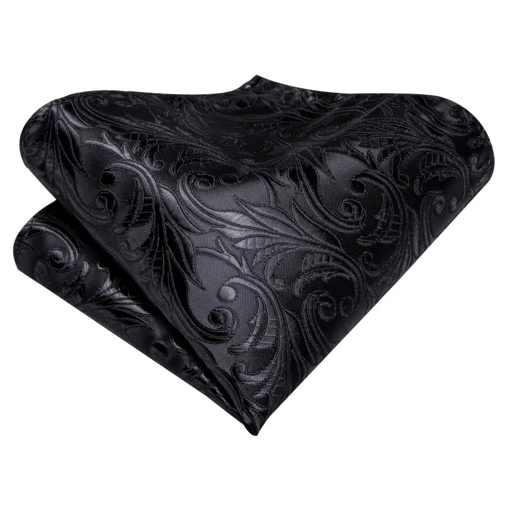 3 Piece Black Floral Silk Wedding Tie For Men Handky Cufflink Elegant Necktie Set For Men The Clothing Company Sydney