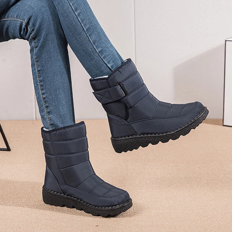 Non Slip Waterproof Snow Boots Women's Thick Plush Winter Ankle Boots Platform Keep Warm Cotton Padded Shoes