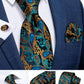 Fashion Men's Tie Luxury Gold Blue Black Striped Paisley Silk Wedding Tie For Men Designer Hanky Cufflinks Gift Tie Set