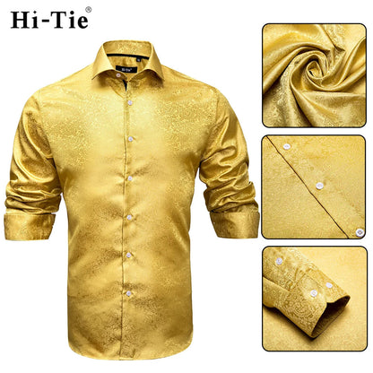 Men's Shirts Paisley Floral Silk Gold Long Sleeve Business Party Wedding Dress Shirts The Clothing Company Sydney