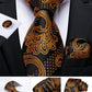 Fashion Men's Tie Luxury Gold Blue Black Striped Paisley Silk Wedding Tie For Men Designer Hanky Cufflinks Gift Tie Set