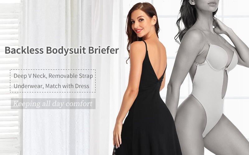 Women Plunging Deep V-neck Body Shaper Strapless Backless Bodysuit Shapewear  U Plunge Seamless Thong