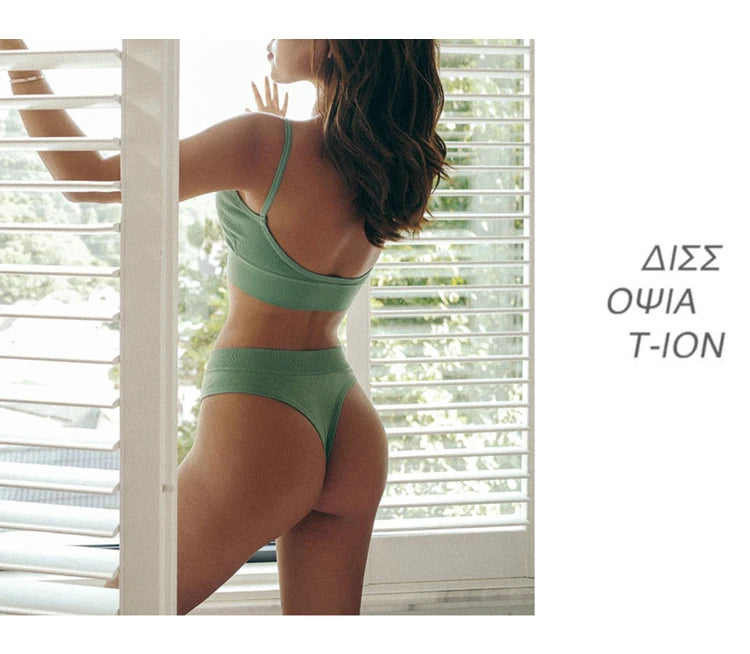 Women Seamless Bra Set Thong Low Waist Panties Wire Free Bra Bralette Lingerie Brassiere Cotton  Underwear Set The Clothing Company Sydney