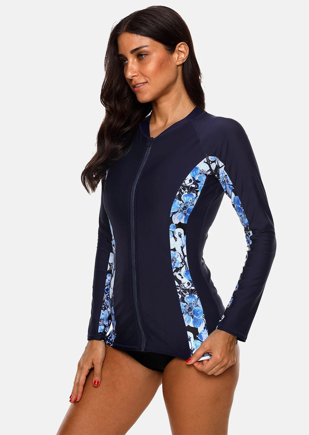 Women Long Sleeve Zipper Rashguard Top Floral Print Rush guard Swimwear Surfing UPF50+ Swimwsuit The Clothing Company Sydney