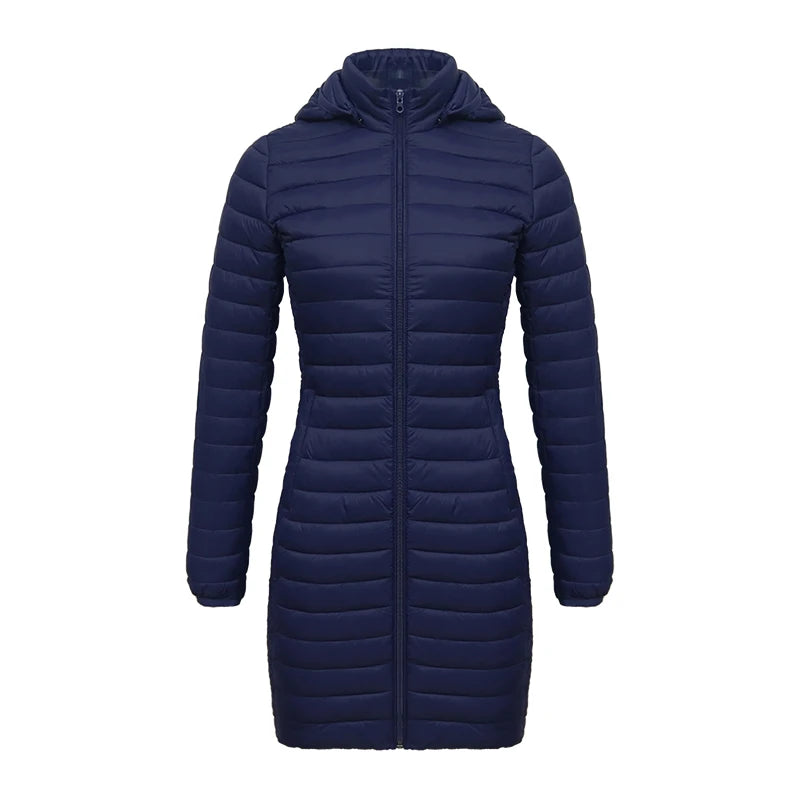 Winter Women Loose Long Parka Coat With Detachable Hood Ultralight Portable Warm Padded Cotton Outerwear Jacket