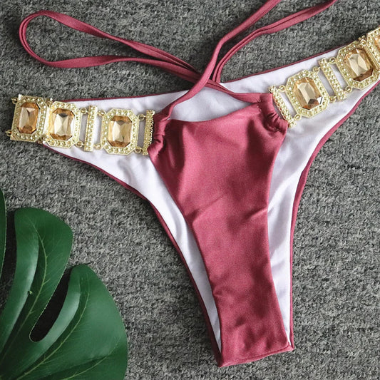 Rhinestone Two 2 Piece Swimsuit Crystal Thong String Bikini Set Women Swimwear Beach Wear Bathing Suit The Clothing Company Sydney